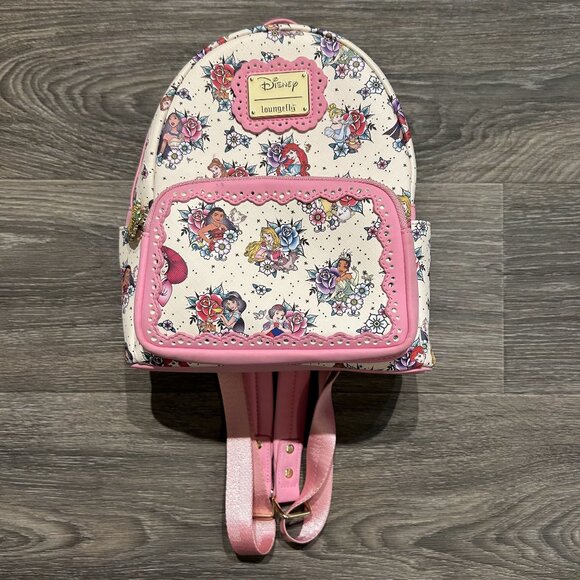 NWOT Loungefly Disney Princess Floral Tattoo Mini Backpack Roses Pink Limited - Picture 3 of 16